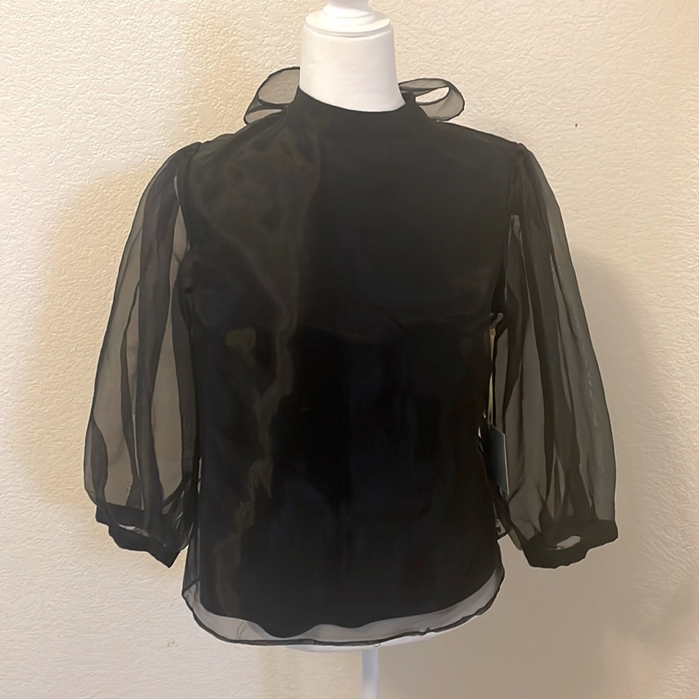 CeCe “Chiffon” Dressy Shirt - Size S - Black